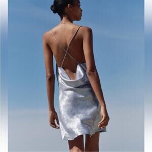 Zara Light Blue Foil Mini Dress